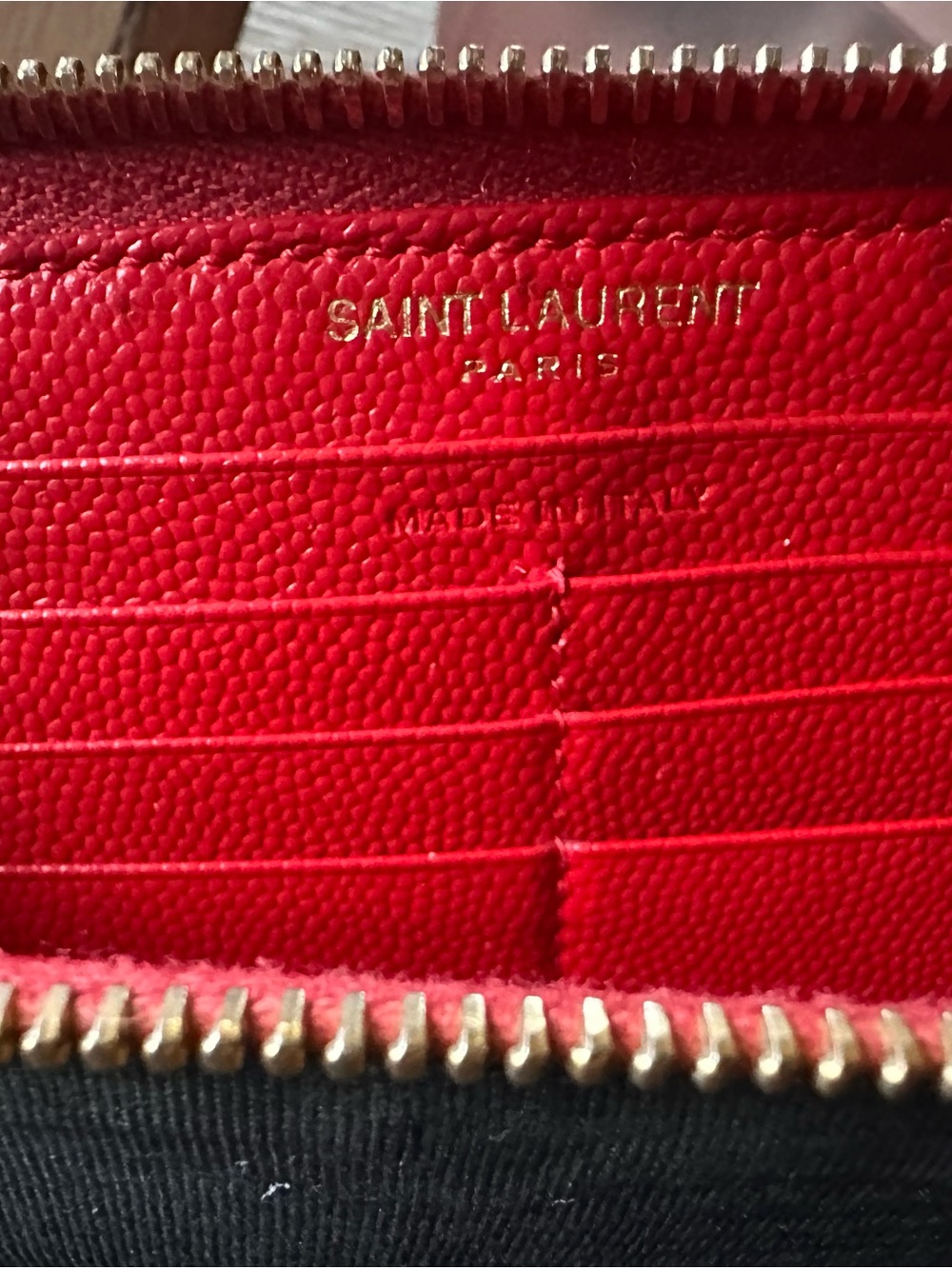Saint Laurent Quilted Red Leather Continental Wallet with Gold YSL - Picture 8 of 12